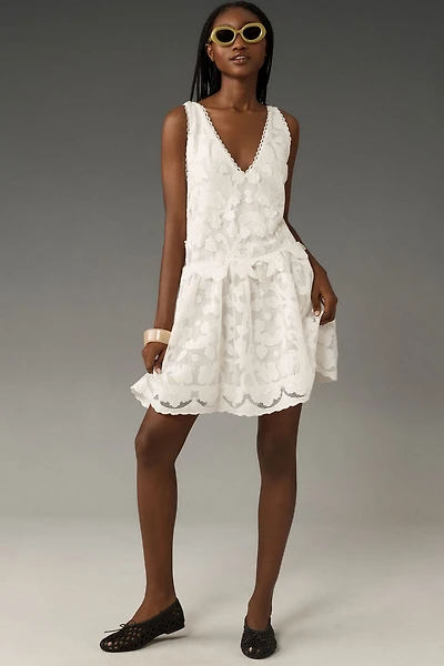 Sleeveless V-Neck Lace Swing Mini Dress