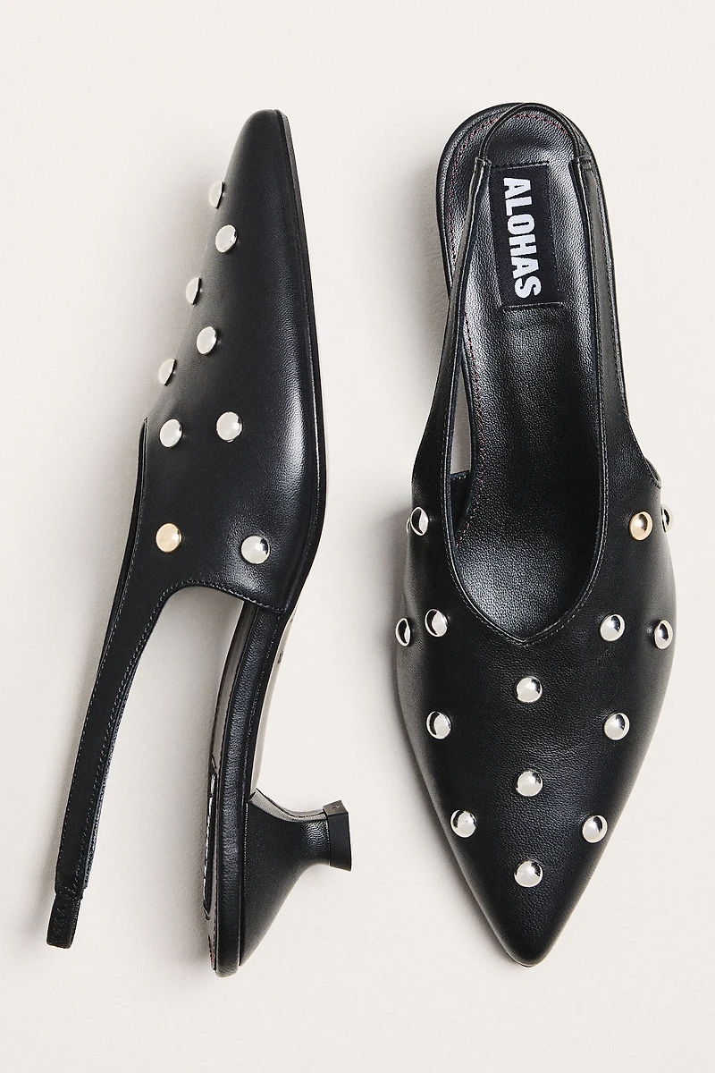 ALOHAS Eros Studded Slingback Kitten Heels