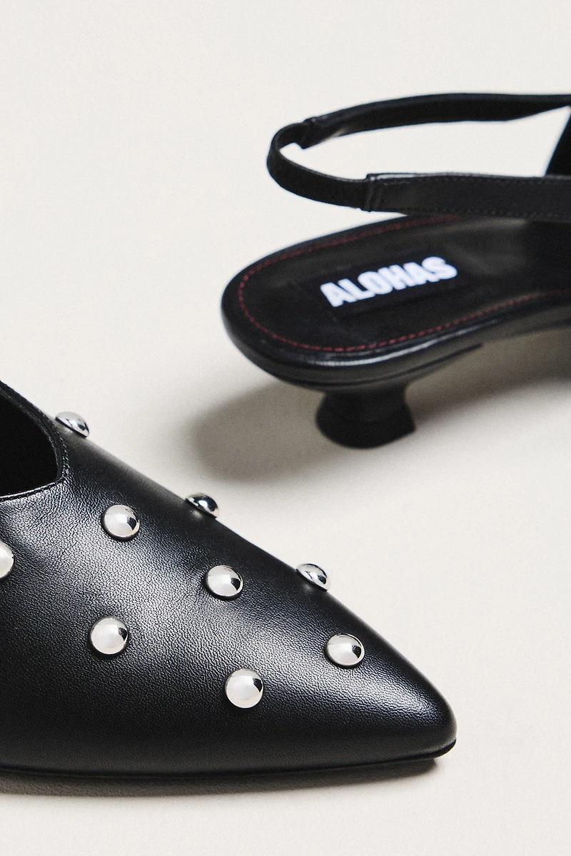 ALOHAS Eros Studded Slingback Kitten Heels