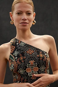 One Shoulder Jacquard Midi Dress