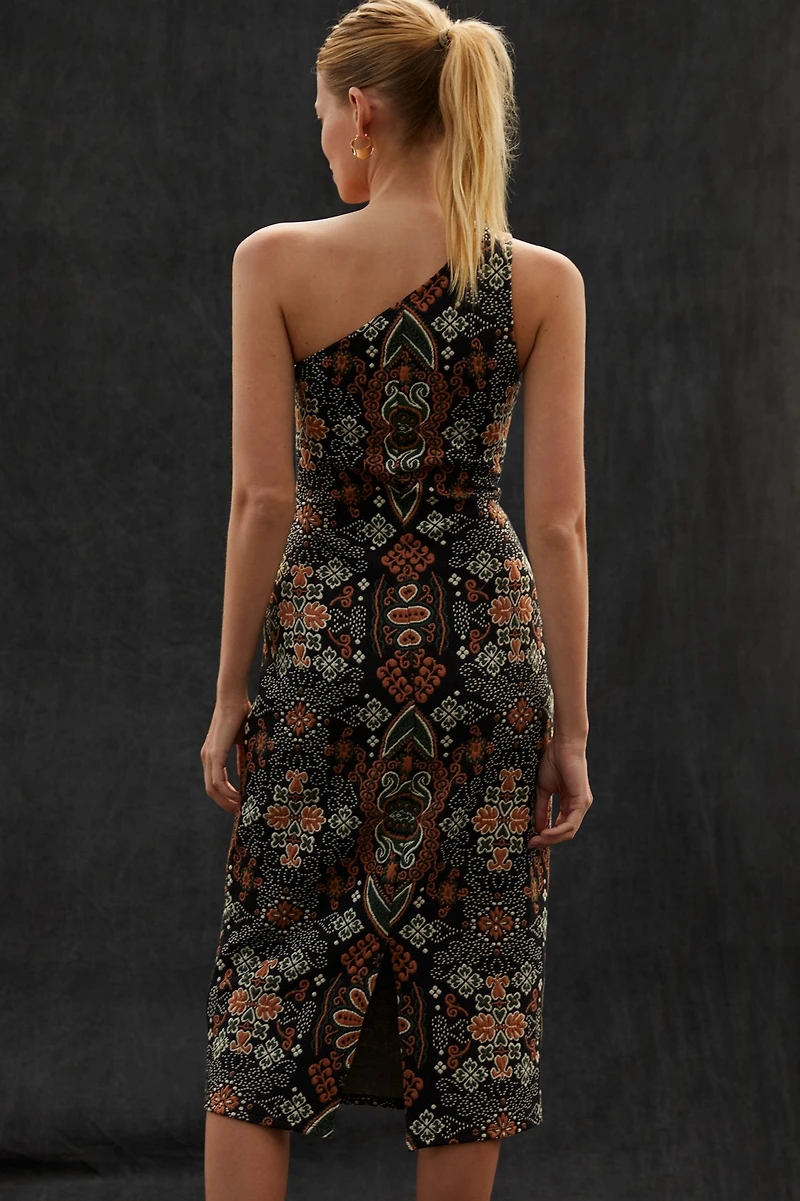 One Shoulder Jacquard Midi Dress
