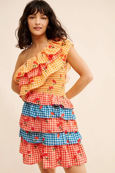 FARM Rio One Shoulder Cherry Mini Dress