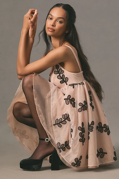 Square-Neck Tulle Babydoll Mini Dress