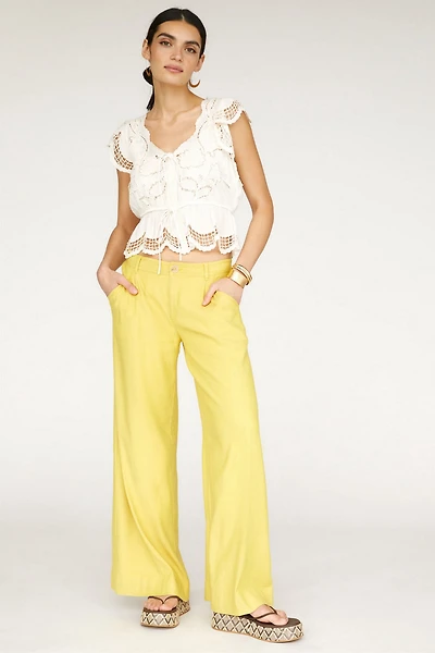 Linen Mid-Rise Wide Leg Pants