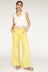 Linen Mid-Rise Wide Leg Pants