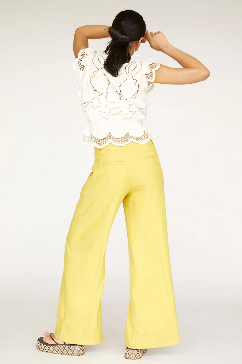 Linen Mid-Rise Wide Leg Pants