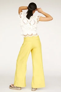 Linen Mid-Rise Wide Leg Pants