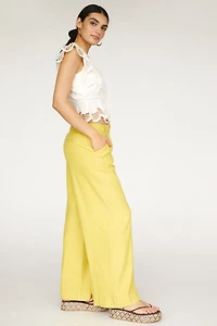 Linen Mid-Rise Wide Leg Pants