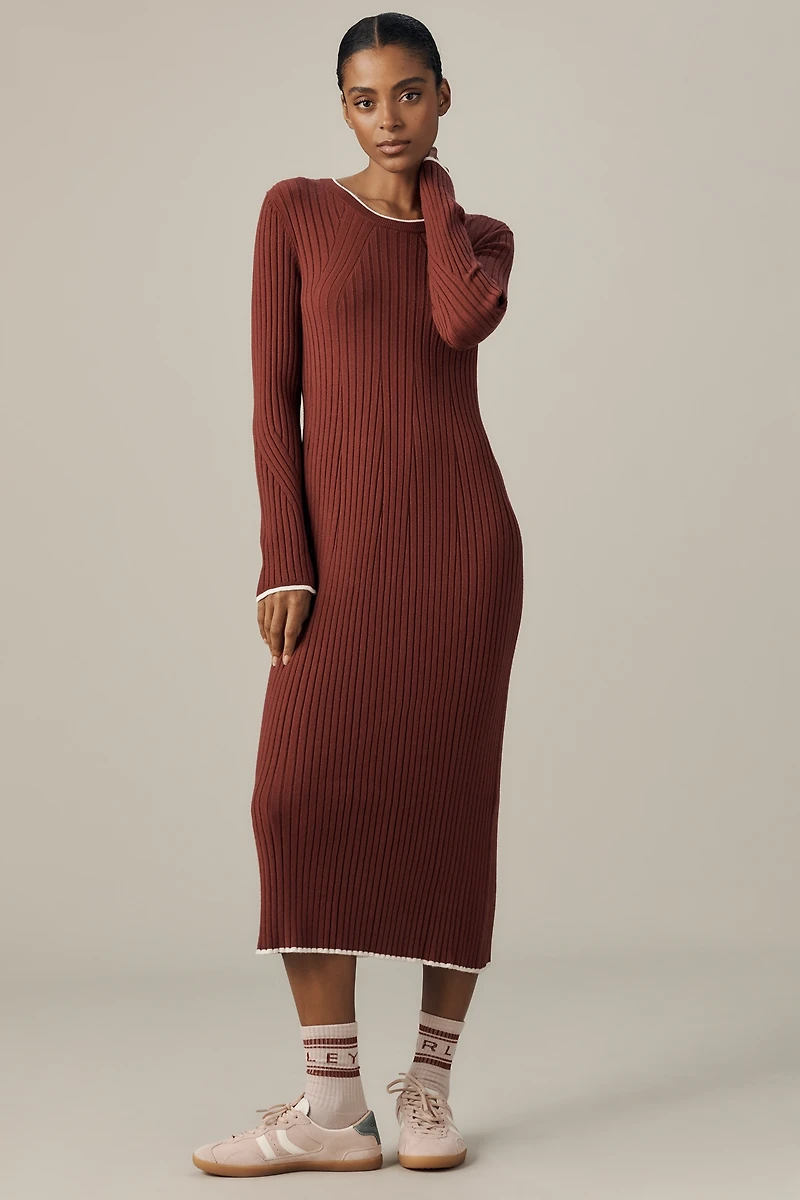 Varley Xander Long-Sleeve Rib Knit Midi Dress