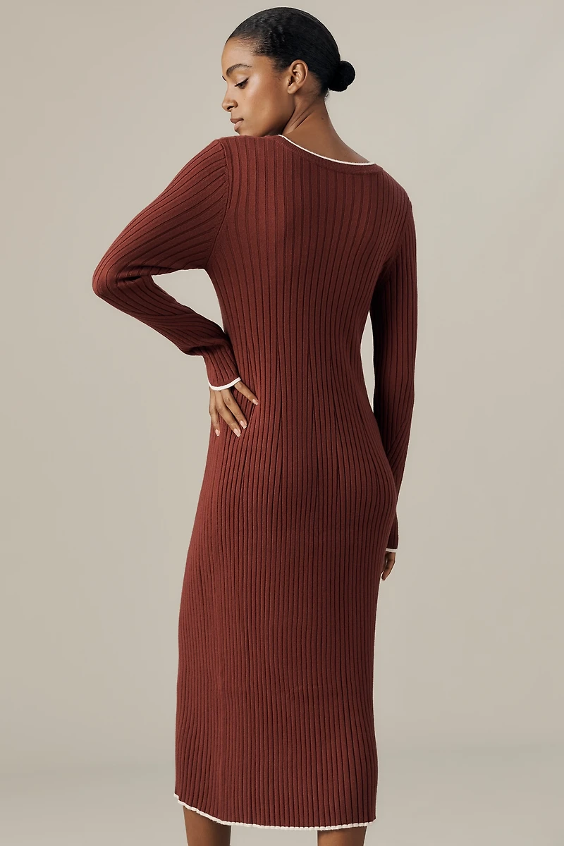 Varley Xander Long-Sleeve Rib Knit Midi Dress