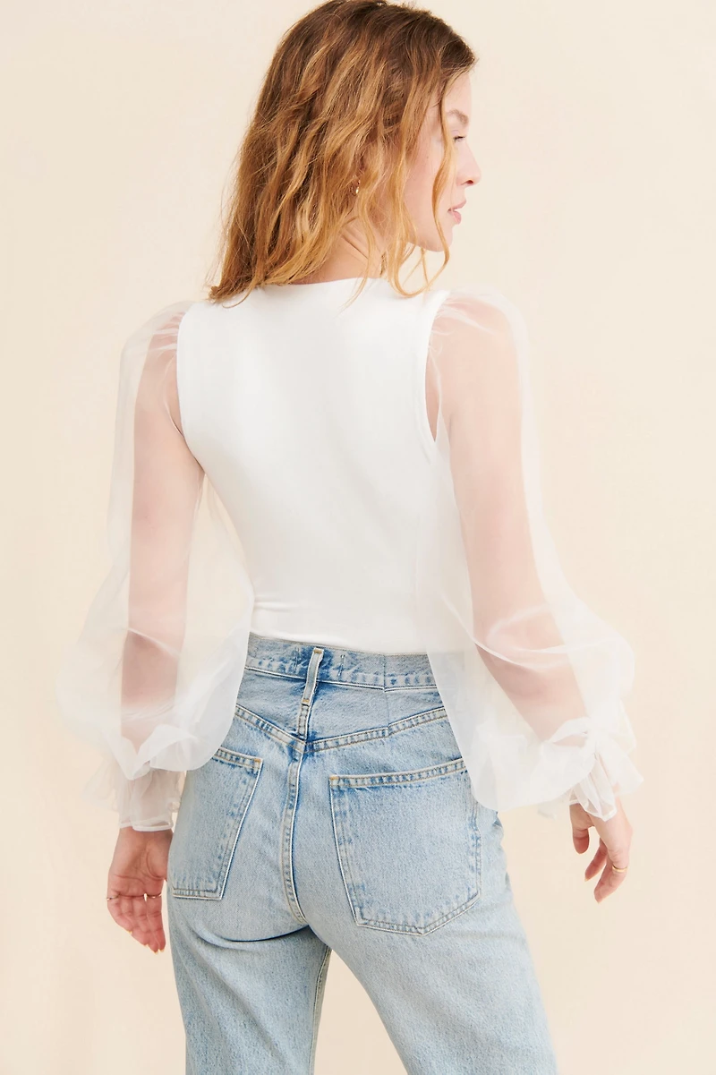 Hutch V-Neck Puff-Sleeve Bodysuit