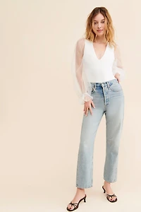 Hutch V-Neck Puff-Sleeve Bodysuit