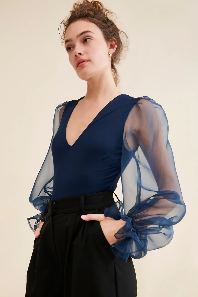 Hutch V-Neck Puff-Sleeve Bodysuit