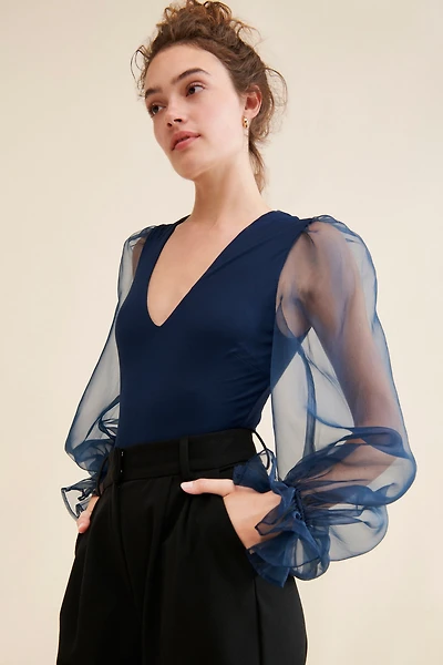 Hutch V-Neck Puff-Sleeve Bodysuit