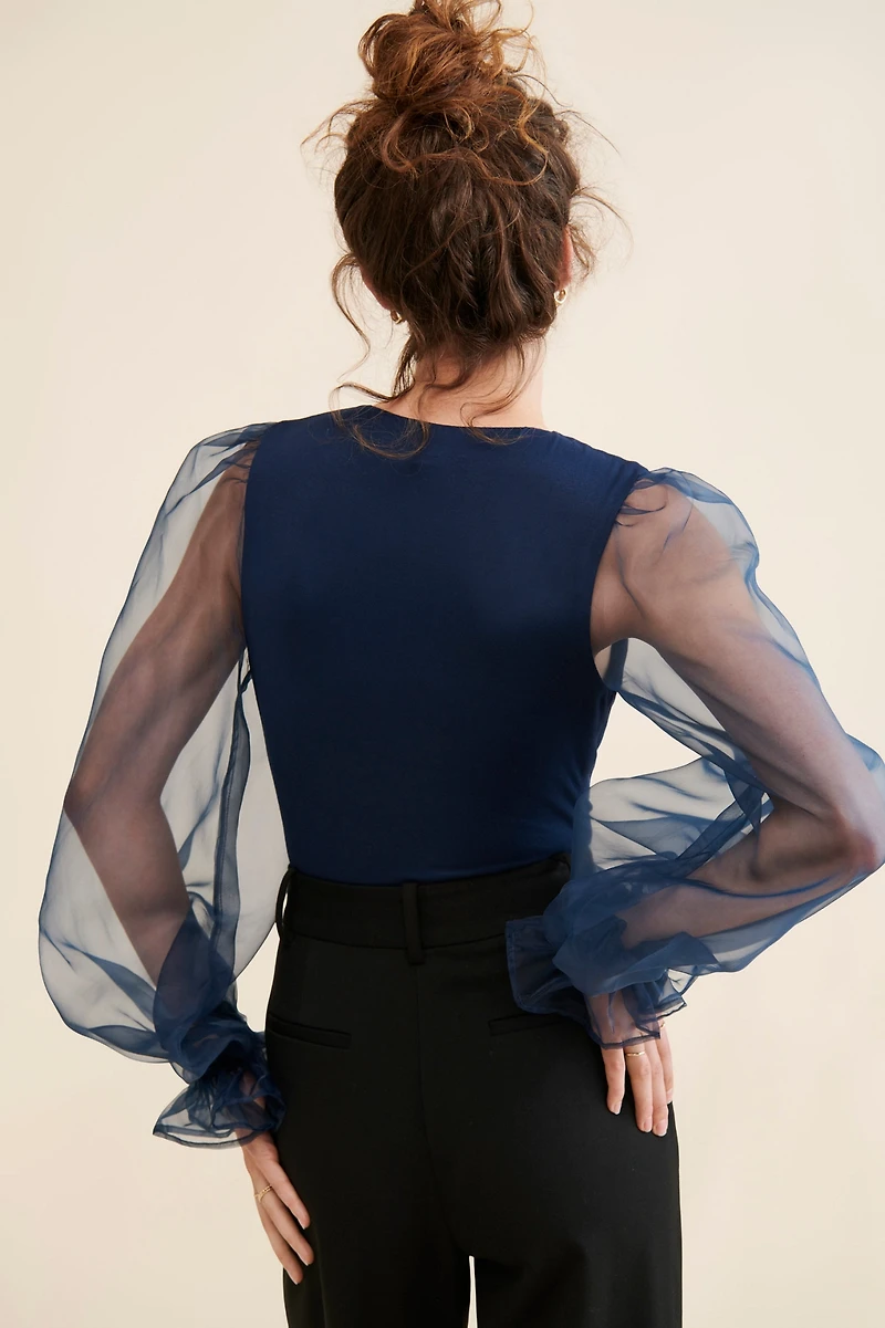 Hutch V-Neck Puff-Sleeve Bodysuit