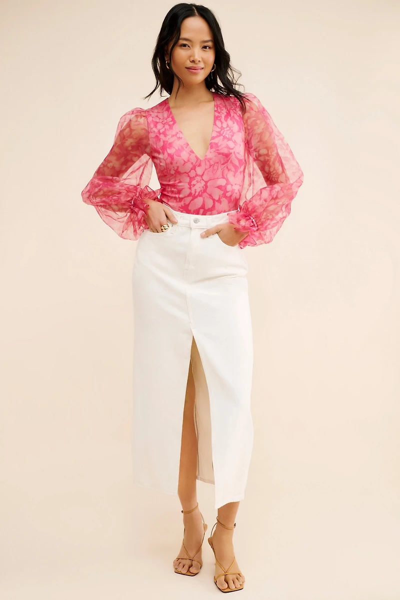 Hutch V-Neck Puff-Sleeve Bodysuit