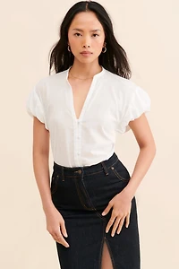 Bubble-Sleeve Buttoned Blouse