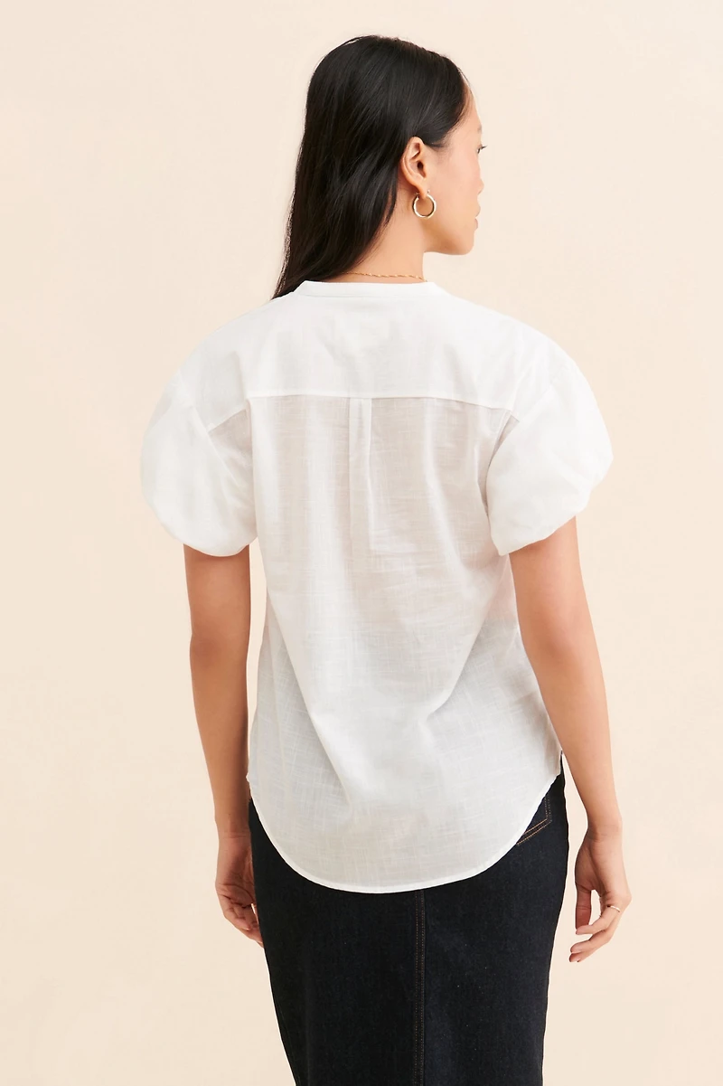 Bubble-Sleeve Buttoned Blouse