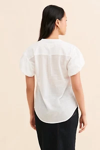 Bubble-Sleeve Buttoned Blouse