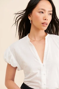 Bubble-Sleeve Buttoned Blouse