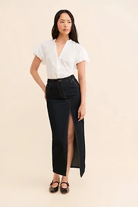 Bubble-Sleeve Buttoned Blouse