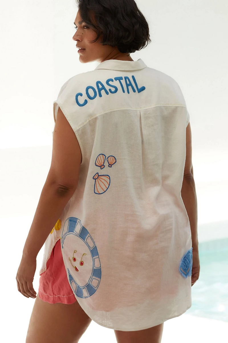 Maeve The Bennet Buttondown Shirt: Printed Linen Muscle Tank Edition