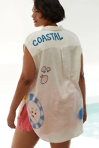 Maeve The Bennet Buttondown Shirt: Printed Linen Muscle Tank Edition