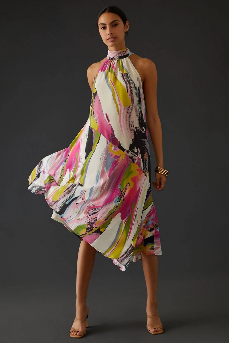 Silk Halter Midi Dress