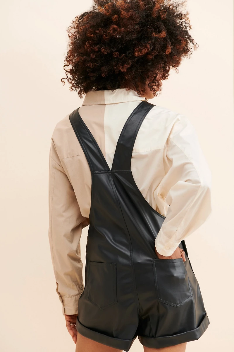 WeWoreWhat Basic Vegan Leather Shortalls