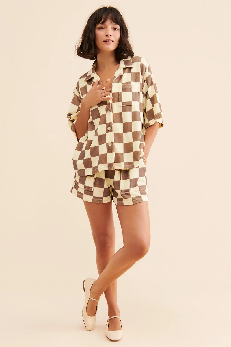 ONA Checker Terry Oversized Button Down
