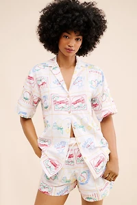 Damson Madder Buon Appetito Linen Blend Embroidered Shirt