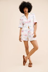 Damson Madder Buon Appetito Linen Blend Embroidered Shirt
