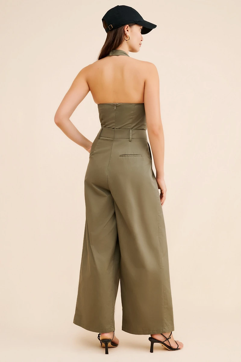 Flat White Halter Trouser Jumpsuit