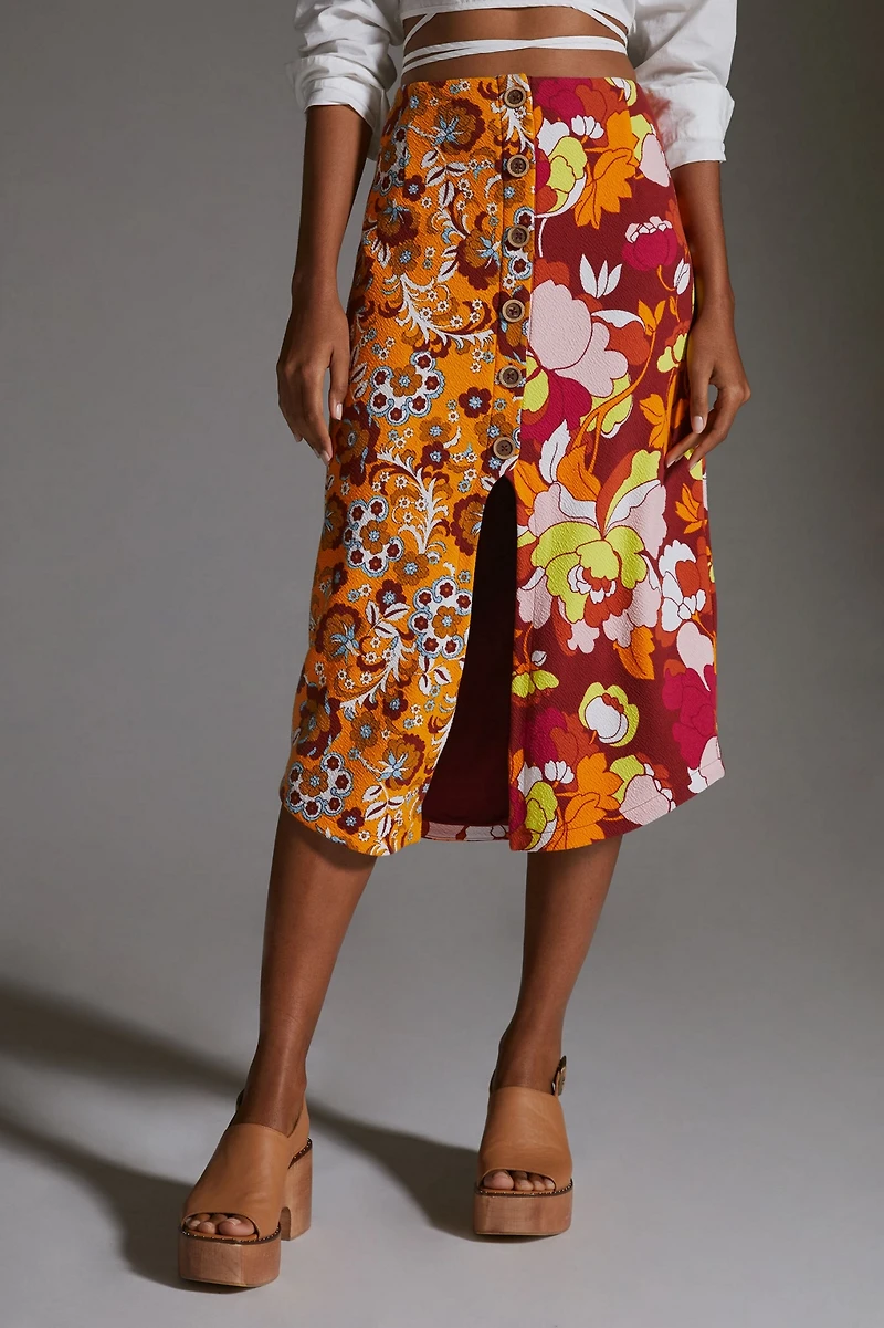 Maeve Button-Front Cutout Midi Skirt