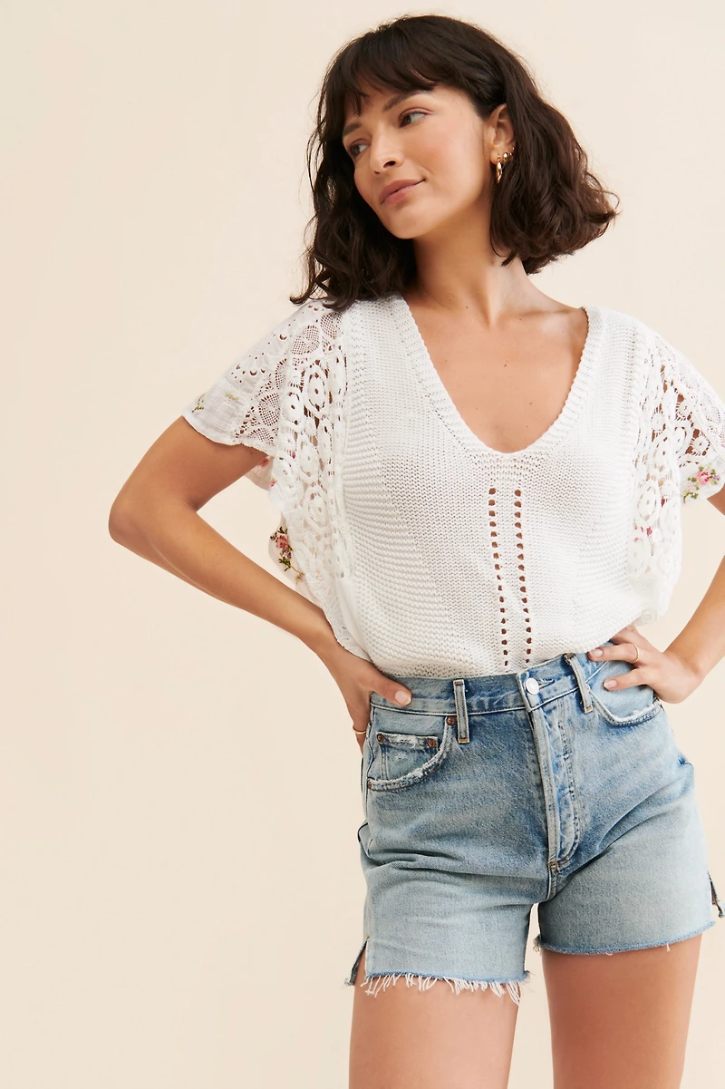 Eyelet Sleeve Sweater