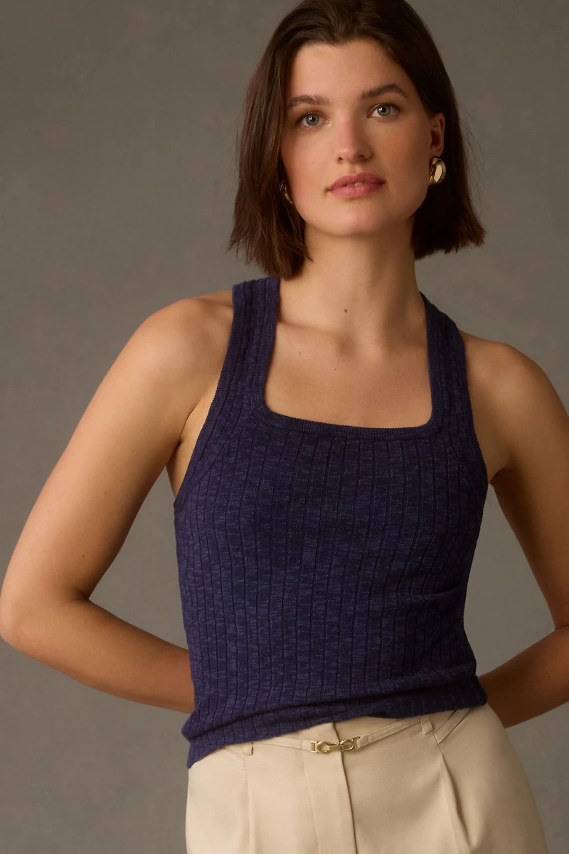 Ribbed Square-Neck Sweater Tank