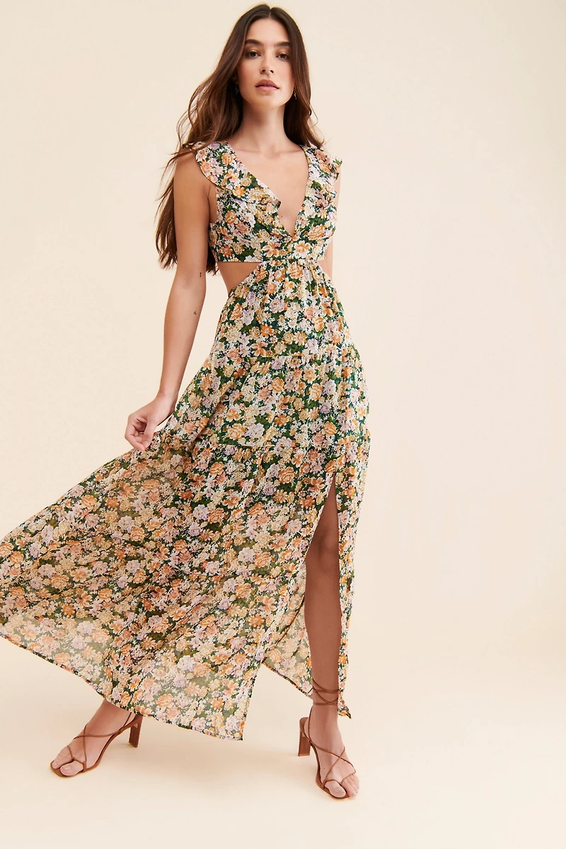 ASTR the Label Maxi Floral Cutout Dress