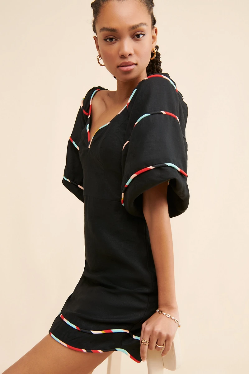 FARM Rio Colored Stripes Short Sleeved Dress