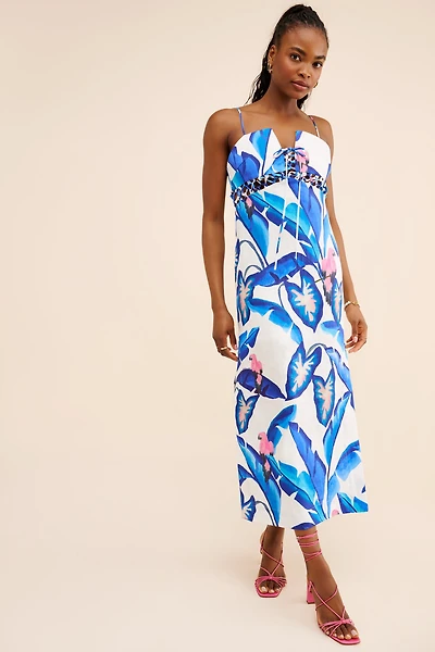 FARM Rio Linen Foliage Midi Dress