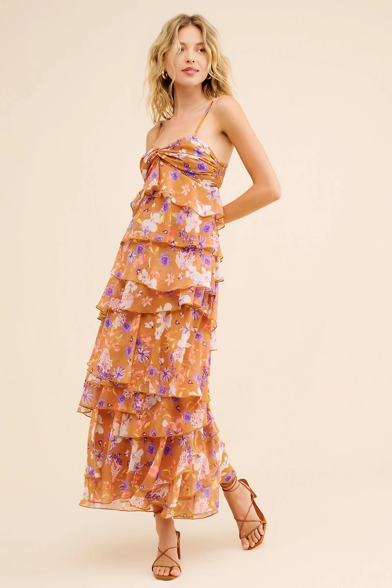 Ollari Chiffon Tiered Maxi Dress