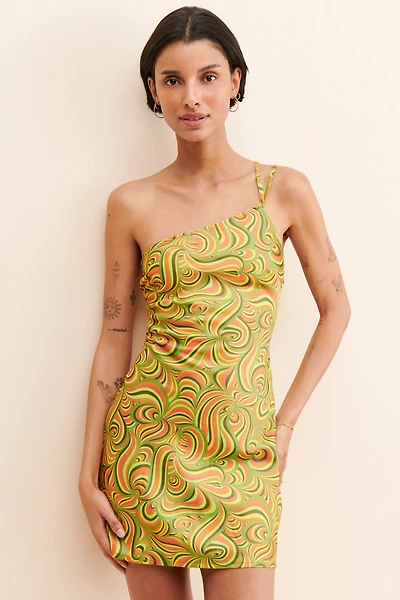 Another Girl Psychedelic One-Shoulder Dress