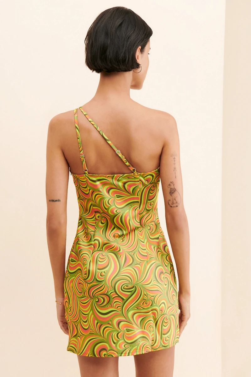 Another Girl Psychedelic One-Shoulder Dress