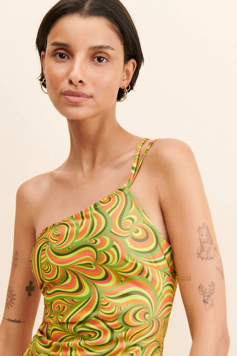Another Girl Psychedelic One-Shoulder Dress