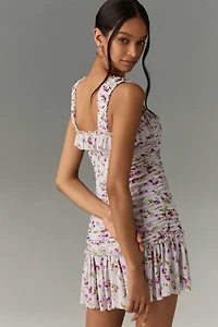 Sleeveless Square-Neck Ruched Mini Dress