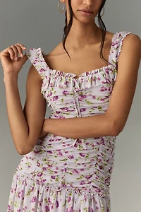 Sleeveless Square-Neck Ruched Mini Dress