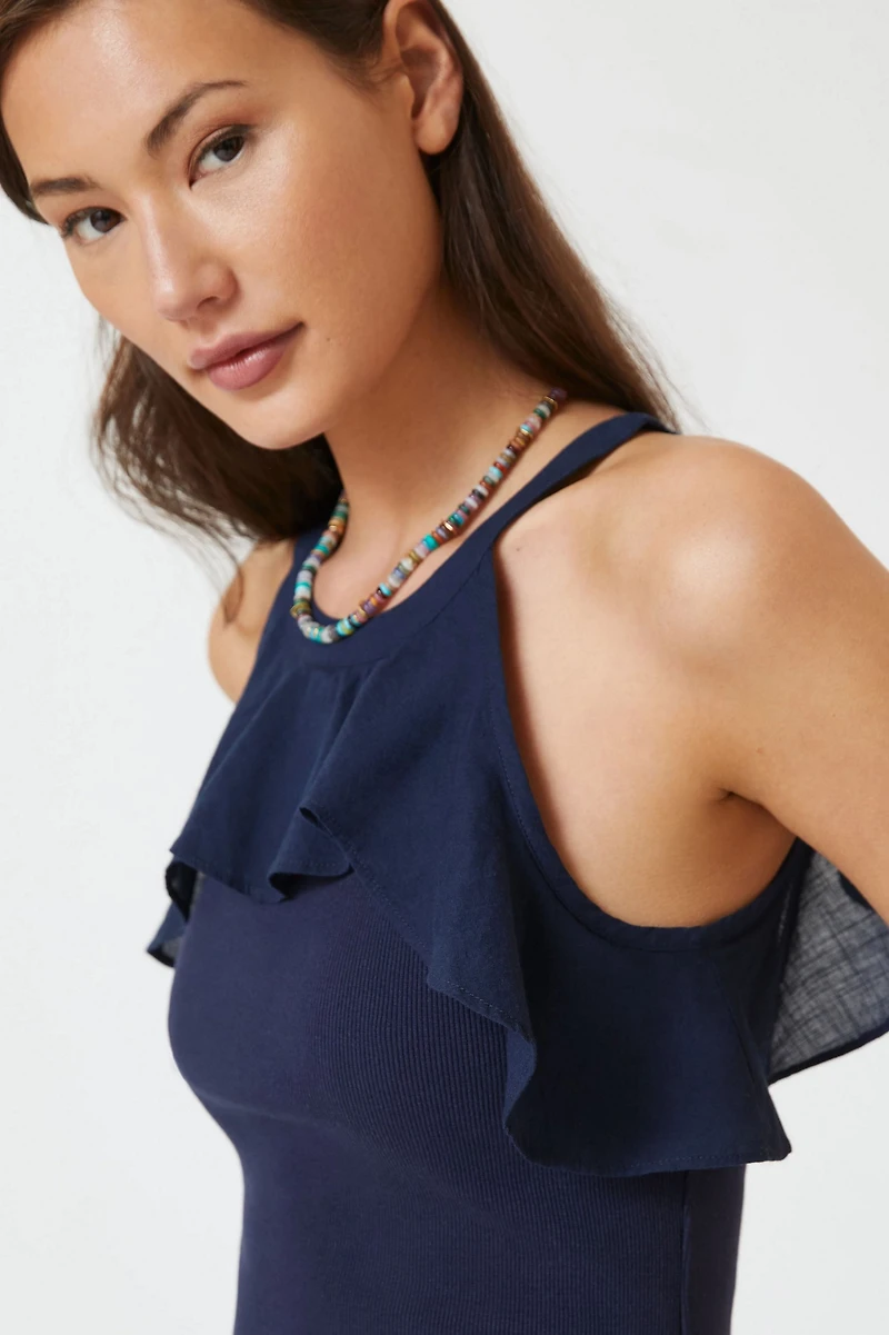 Maeve Ruffled Rib Halter Tank