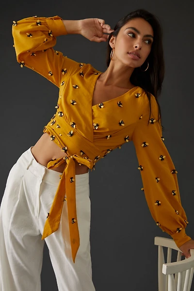 Maeve Embroidered Wrap Top