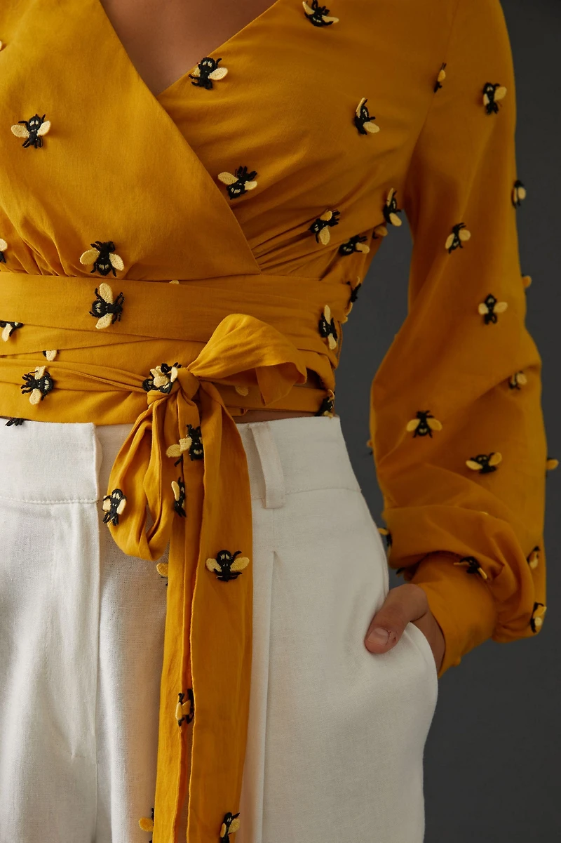Maeve Embroidered Wrap Top