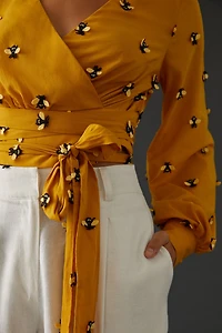 Maeve Embroidered Wrap Top