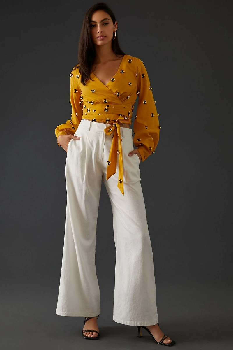 Maeve Embroidered Wrap Top